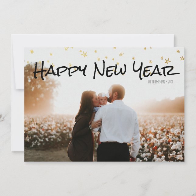 Gold Stars Happy New Year Photo Card (Front)