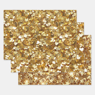 Gold Stars Hearts Confetti Wrapping Paper Sheet