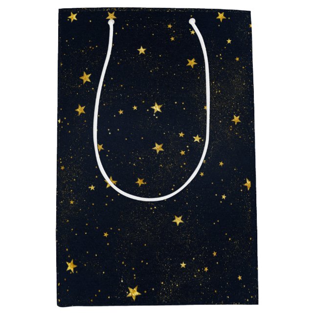 Gold Stars In Night Sky Medium Gift Bag (Front)
