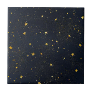 Gold Stars In Night Sky Tile