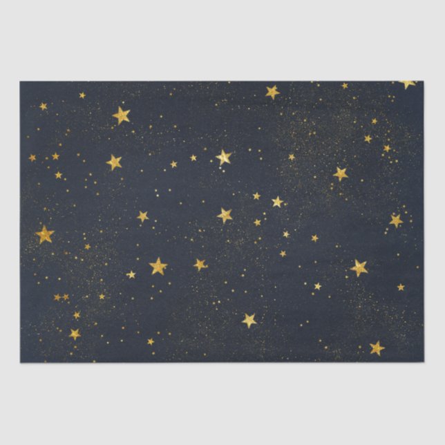 Gold Stars In Night Sky Tissue Paper (Front)
