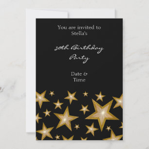 Gold Stars invitation vertical black