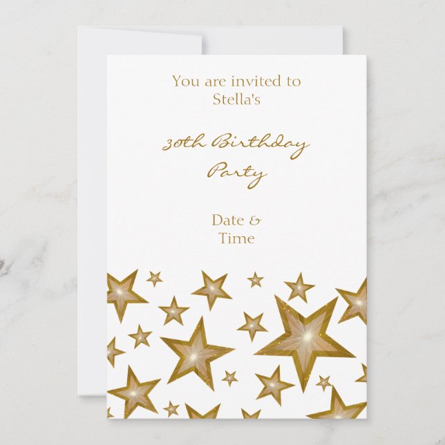 Gold Stars invitation vertical white (Front)