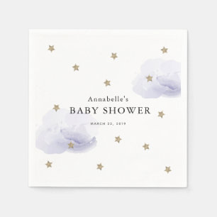 Gold Stars & Lavender Clouds Baby Shower Paper Napkin