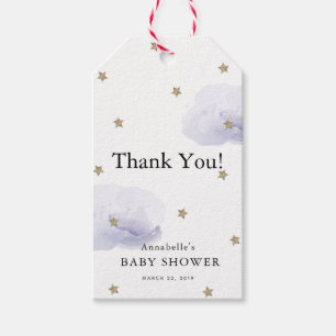 Gold Stars & Lavender Clouds Baby Shower Thank You Gift Tags