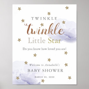 Gold Stars & Lavender Clouds Baby Shower Welcome  Poster