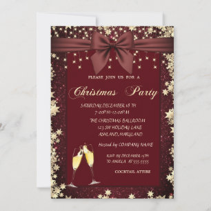 Gold Stars,Lights,Bow Red Glitter Invitation