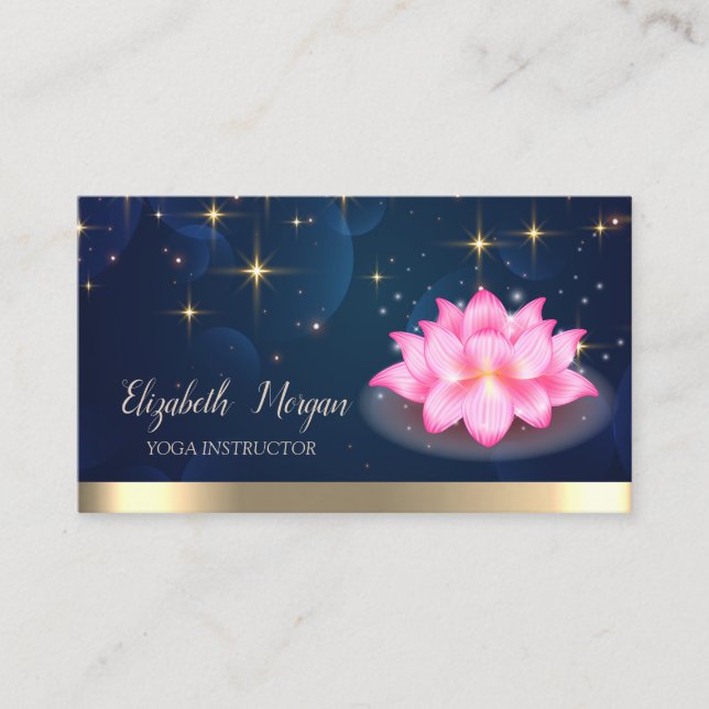 Gold Stars Lotus Navy Blue Business Card (Front)