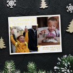 Gold Stars Merry & Bright 2 Photos Foil Holiday Card<br><div class="desc">Merry & Bright Christmas photo card with two photos, golden stars, and gold foil text. White and gold photo Christmas card with merry & bright printed in gold foil along with lots of golden stars in different sizes. Merry and bright photo card personalised with your last name, the year, and...</div>