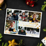 Gold Stars Merry & Bright 7 Photos Foil Holiday Card<br><div class="desc">Merry & Bright Christmas photo card with seven photos, golden stars, and gold foil text. White and gold photo Christmas card with merry & bright printed in gold foil along with lots of golden stars in different sizes. Merry and bright photo card personalised with your last name, the year, and...</div>