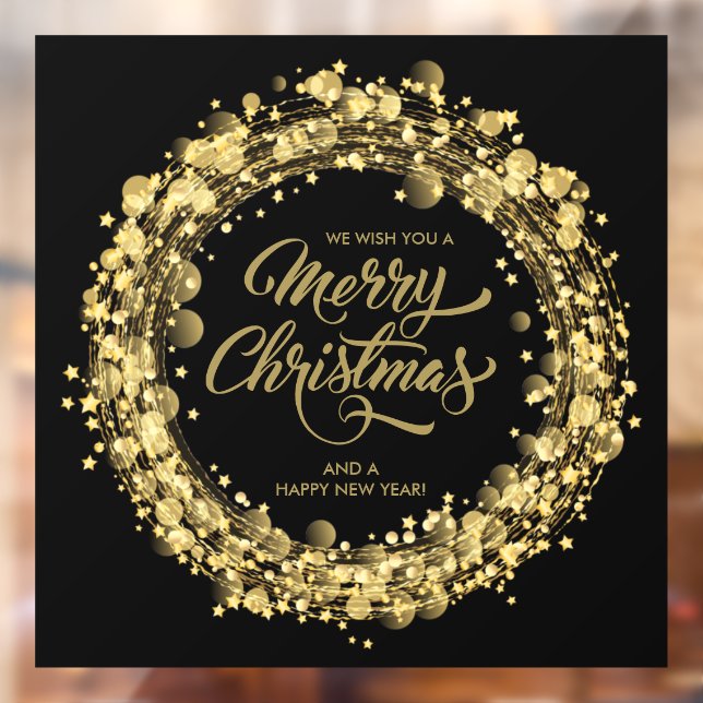 Gold Stars Merry Christmas Black Window Cling (Sheet 2)