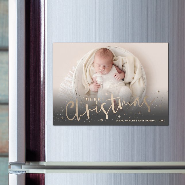 Gold Stars Merry Christmas Photo Magnetic Card (Gold Stars Merry Christmas Photo Magnetic Cards)