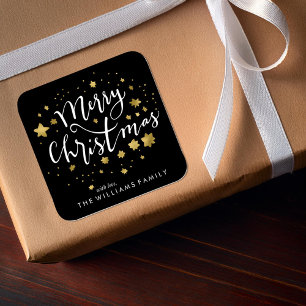 Gold Stars "Merry Christmas" Square Sticker