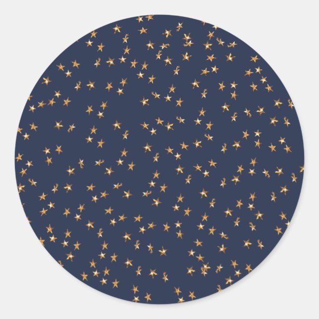 Gold Stars Midnight Blue Classic Round Sticker (Front)