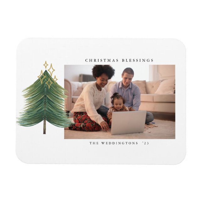 Gold Stars Modern Christmas Tree Holiday Magnet (Horizontal)