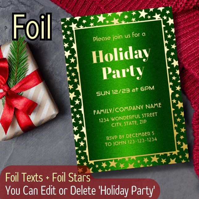 Gold Stars Modern Typography Christmas Party Green (Creator Uploaded)