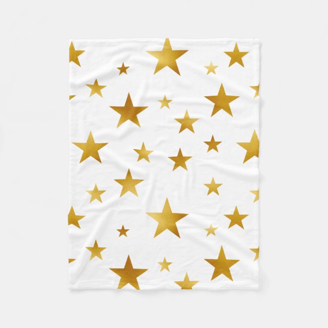 Gold Stars Modern White Fleece Blanket (Front)