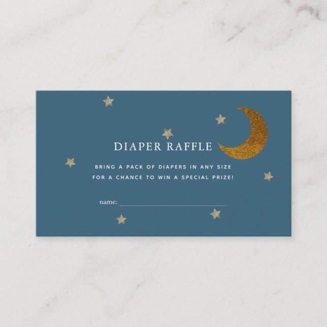 Gold Stars & Moon Baby Shower Diaper Raffle Ticket Enclosure Card (Front)
