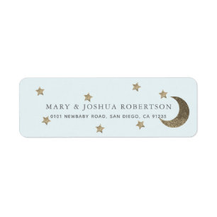 Gold Stars & Moon Blue Address Label