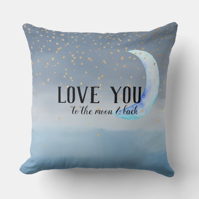 Gold Stars Moon Blue Ombre Cushion (Front)