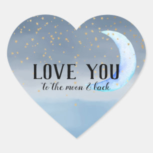 Gold Stars Moon Blue Ombre Heart Sticker