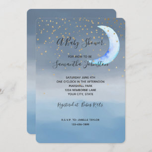 Gold Stars Moon Blue Ombre Invitation