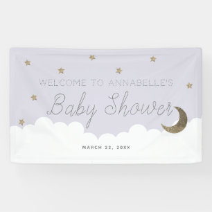 Gold Stars & Moon Lilac Baby Shower Banner
