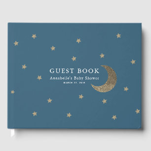 Gold Stars & Moon Navy Blue Baby Shower Guest Book