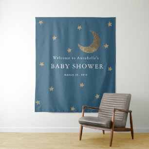 Gold Stars & Moon Navy Blue Baby Shower Tapestry