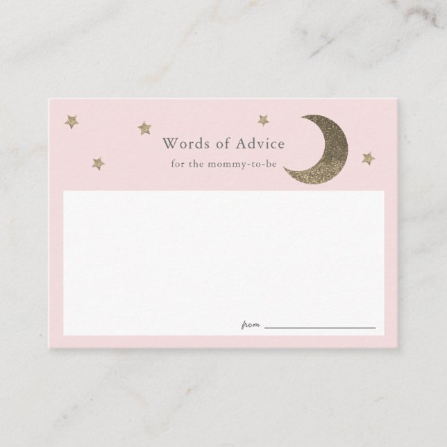 Gold Stars & Moon Pink Baby Shower Advice Cards (Front)