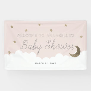 Gold Stars & Moon Pink Baby Shower Banner