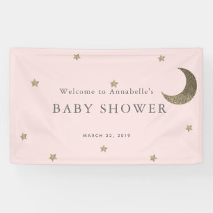 Gold Stars & Moon Pink Baby Shower Banner