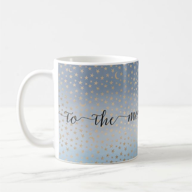 Gold Stars Moons Blue Ombre Coffee Mug (Left)
