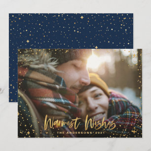 Gold stars navy blue Christmas 1 photo modern Holiday Card