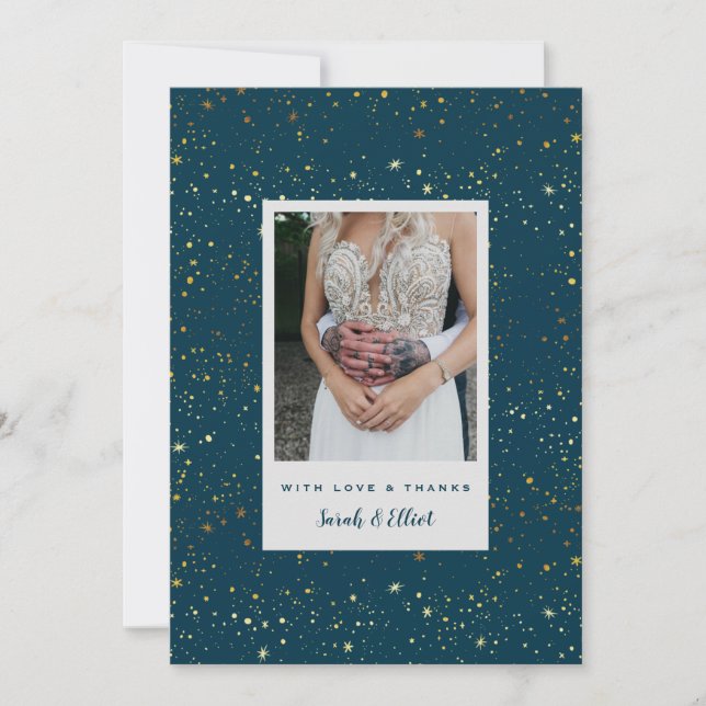 gold Stars Navy Blue Flat Thank You Card (Front)