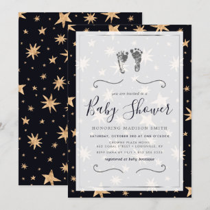 Gold Stars Navy Blue Trendy Starry Baby Shower Invitation