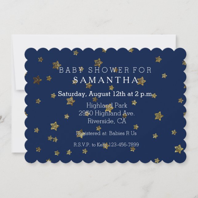 Gold Stars Night Sky Baby Shower Invitation (Front)