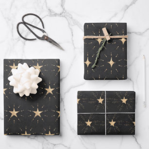 Gold Stars Night Sky Wrapping Paper Sheets