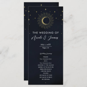 Gold Stars Night Sunburst Moon Wedding Program Menu