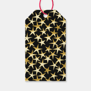Gold stars on a black background gift tags