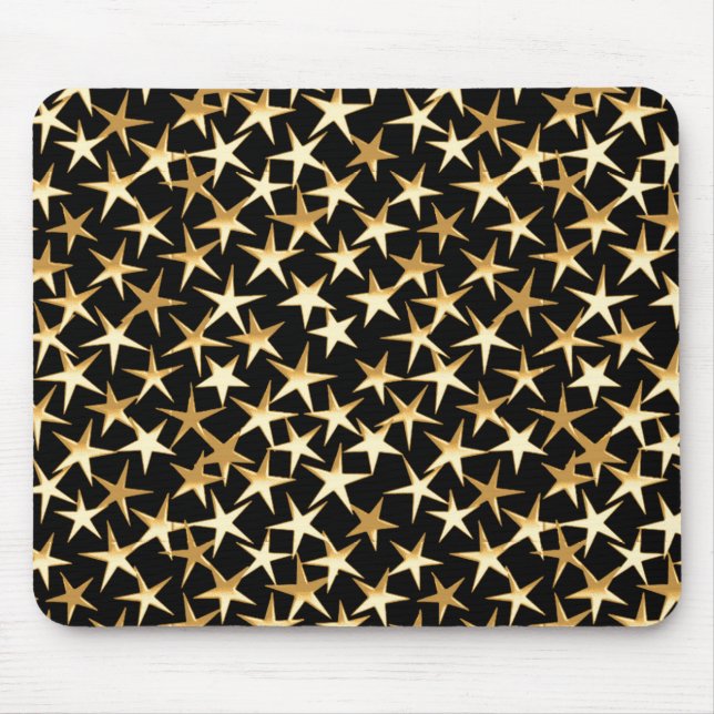 Gold stars on a black background mouse mat (Front)
