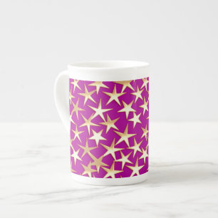 Gold stars on amethyst purple bone china mug