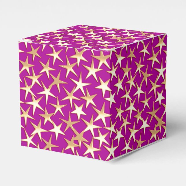 Gold stars on amethyst purple favour box (Front Side)