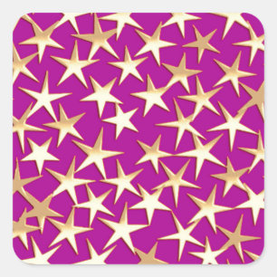 Gold stars on amethyst purple square sticker