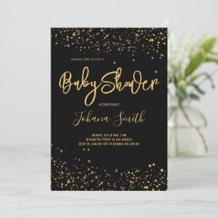 Gold Stars on black Baby Shower Invitation