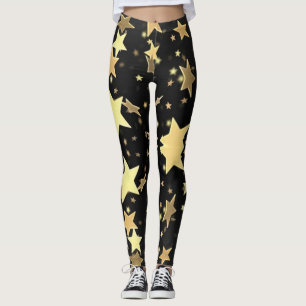 Gold Stars on Black Background Leggings