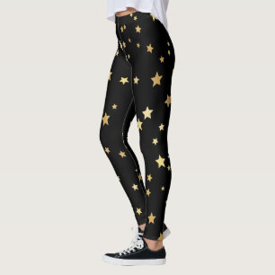 Gold Stars on Black Background Leggings