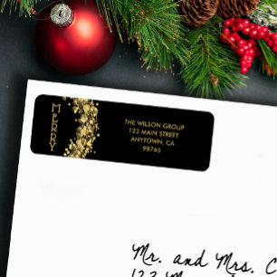 Gold Stars on Black Christmas Return Address