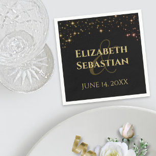 Gold Stars on Black Festive Wedding Napkin