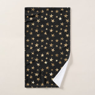 Gold Stars on Black Hand Towel